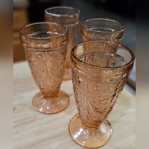 Vintage Tiara Pink Sandwich Glass Iced Tea Tumblers - Set of 4 EUC